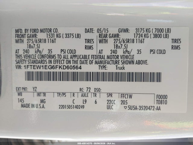 Ford F-150 Xlt 2015 1FTEW1EG6FKD60564 Image 9