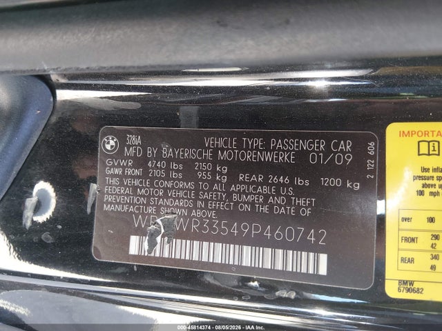 Продажа на аукционе авто 2009 Bmw 328i, vin: WBAWR33549P460742, номер лота: 45814374