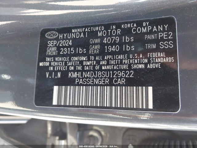 45814380 :رقم المزاد ، KMHLN4DJ8SU129622 vin ، 2025 Hyundai Elantra Hybrid Limited مزاد بيع