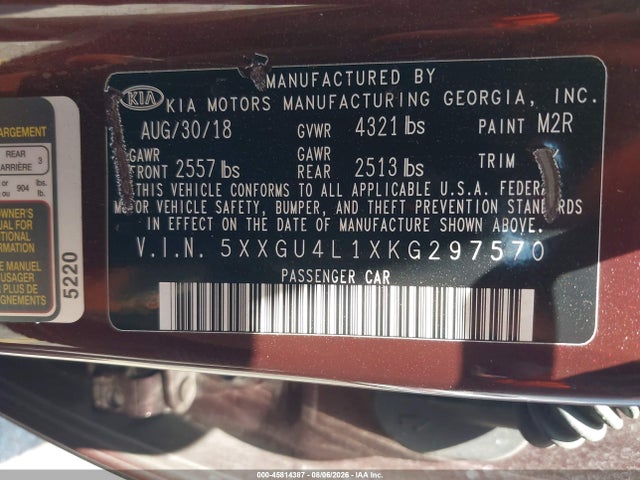 KIA OPTIMA EX 2019 5XXGU4L1XKG297570 Image 9