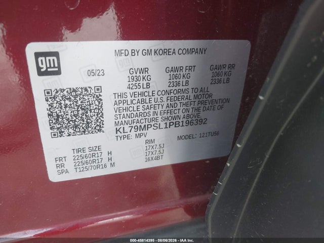 45814395 :رقم المزاد ، KL79MPSL1PB196392 vin ، 2023 Chevrolet Trailblazer Fwd Lt مزاد بيع