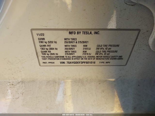 7SAYGDEF3PF601016 Tesla Model Y Performance Dual Motor All-wheel Drive