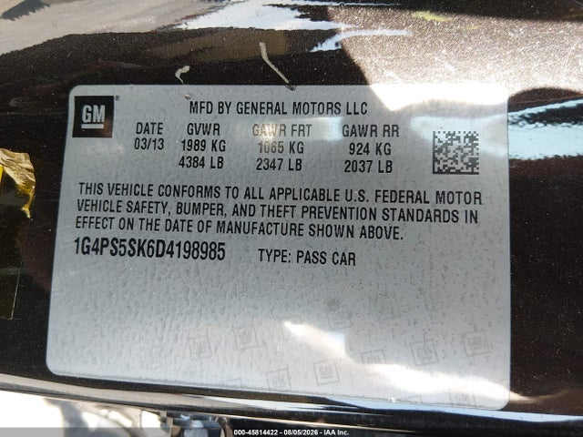 Aukcja sprzedaży 2013 Buick Verano Leather Group, vin: 1G4PS5SK6D4198985, numer aukcji: 45814422