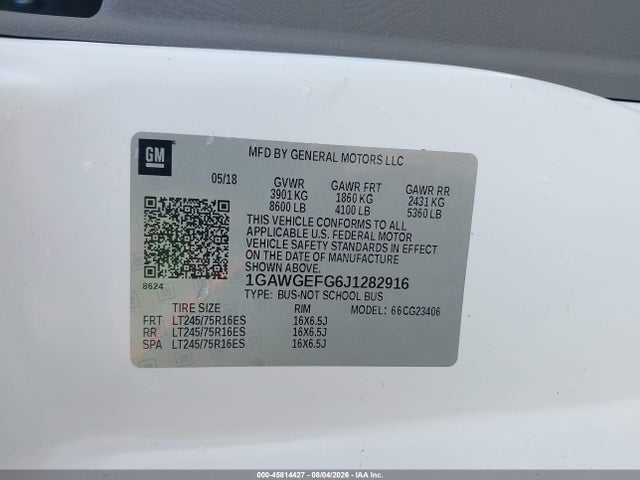 Продажа на аукционе авто 2018 Chevrolet Express 2500 Ls, vin: 1GAWGEFG6J1282916, номер лота: 45814427