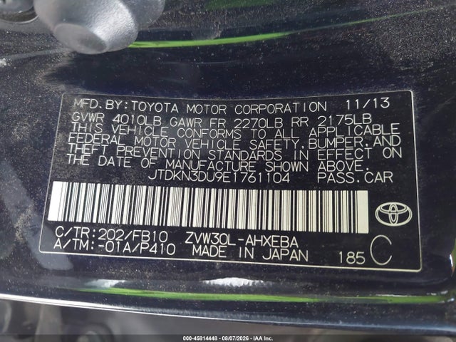 Toyota Prius Two 2014 JTDKN3DU9E1761104 Image 9