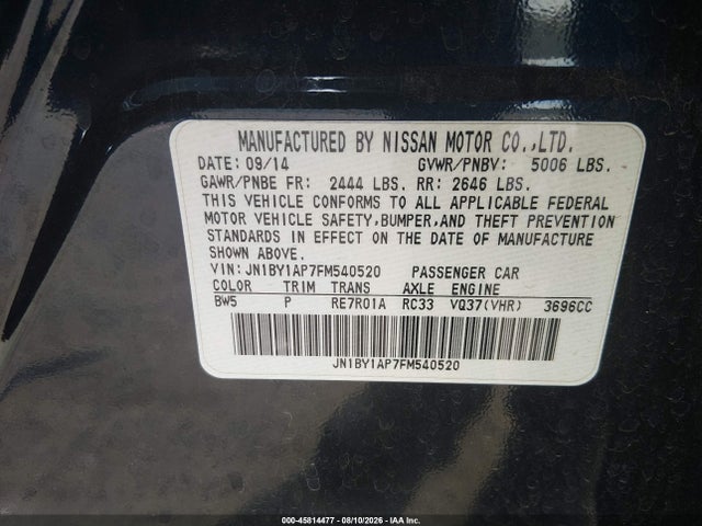Продажа на аукционе авто 2015 Infiniti Q70 3.7, vin: JN1BY1AP7FM540520, номер лота: 45814477