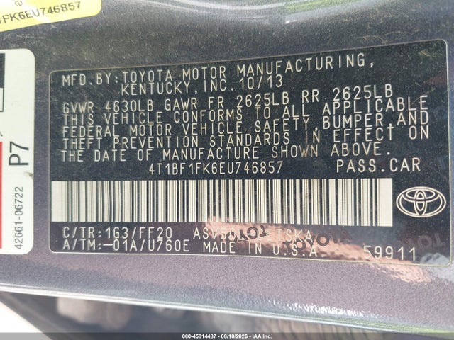 4T1BF1FK6EU746857 Toyota CAMRY SE