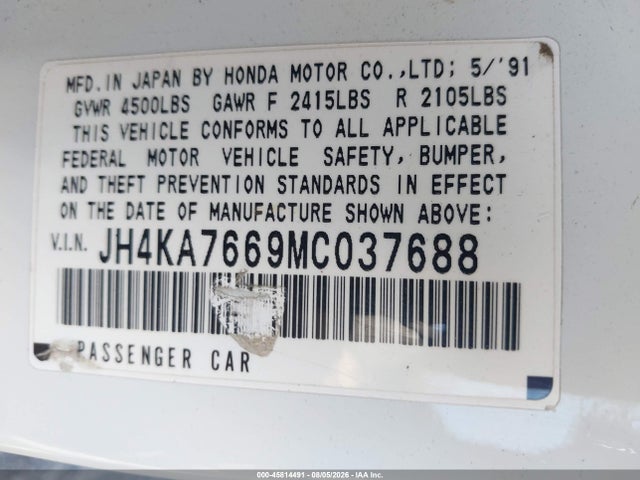Продаж на аукціоні авто 1991 Acura Legend L, vin: JH4KA7669MC037688, номер лоту: 45814491