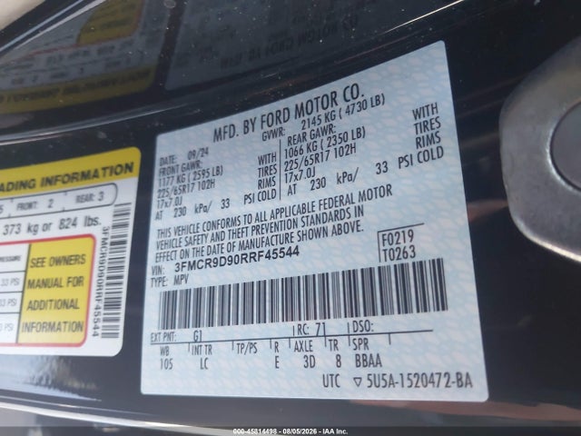 Продажа на аукционе авто 2024 Ford Bronco Sport Badlands, vin: 3FMCR9D90RRF45544, номер лота: 45814498