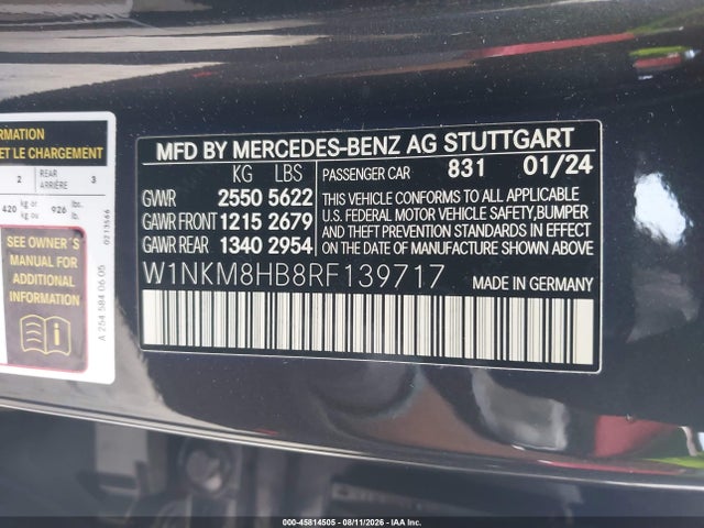 2024 Mercedes-benz Amg Glc 43 4matic მანქანა იყიდება აუქციონზე, vin: W1NKM8HB8RF139717, აუქციონის ნომერი: 45814505