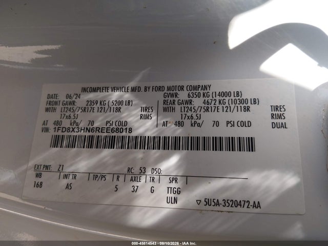 45814543 :رقم المزاد ، 1FD8X3HN6REE68018 vin ، 2024 Ford F-350 Chassis Xl مزاد بيع
