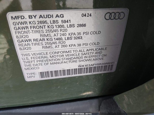 WA1E2AFY5R2086601 Audi Q5 Premium Plus 55 Tfsi E S Line Quattro S Tronic