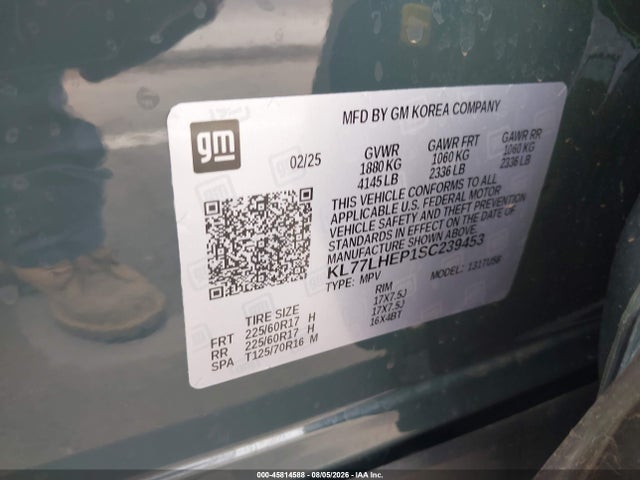 Продаж на аукціоні авто 2025 Chevrolet Trax Fwd Lt, vin: KL77LHEP1SC239453, номер лоту: 45814588