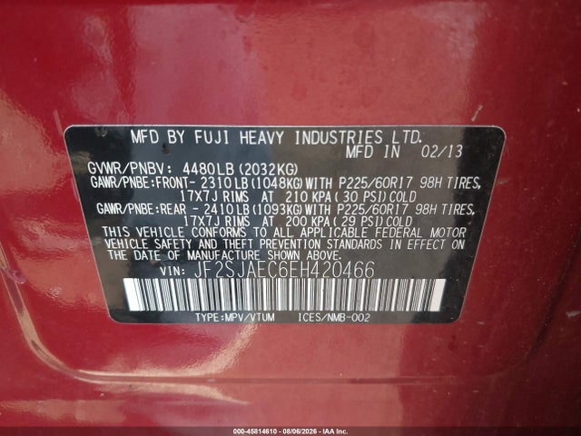 Продажа на аукционе авто 2014 Subaru Forester 2.5i Premium, vin: JF2SJAEC6EH420466, номер лота: 45814610