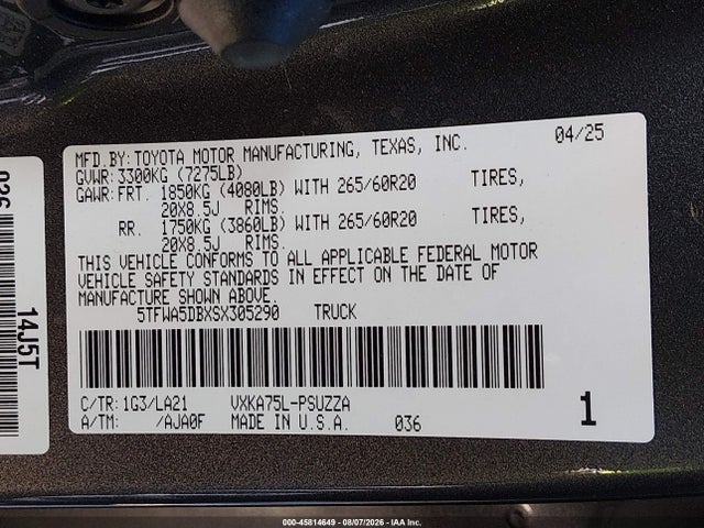 5TFWA5DBXSX305290 Toyota Tundra Platinum
