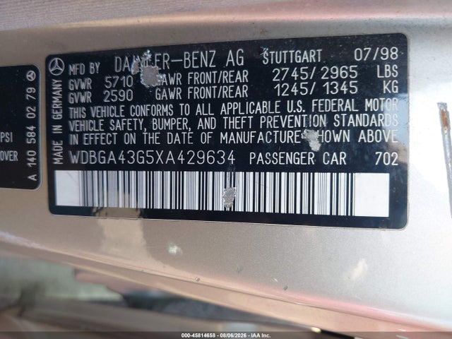 Продажа на аукционе авто 1999 Mercedes-benz S 420, vin: WDBGA43G5XA429634, номер лота: 45814658