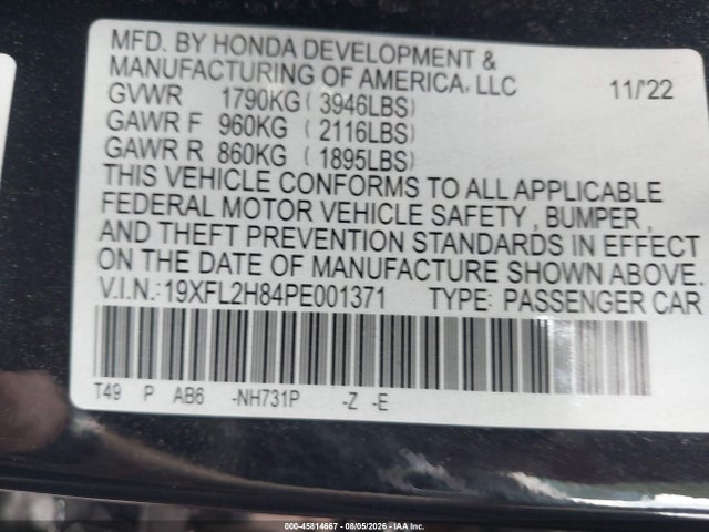 Honda Civic Sport 2023 19XFL2H84PE001371 Image 9
