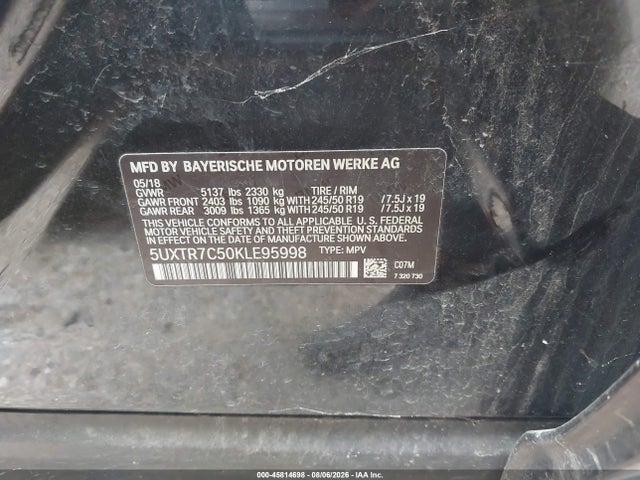 Aukcja sprzedaży 2019 Bmw X3 Sdrive30i, vin: 5UXTR7C50KLE95998, numer aukcji: 45814698