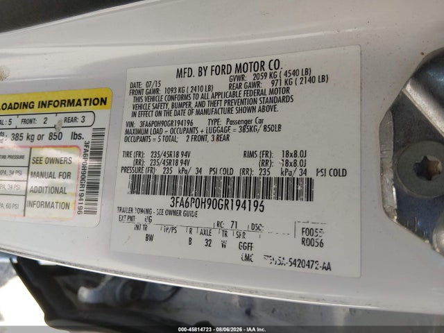 3FA6P0H90GR194196 Ford FUSION SE