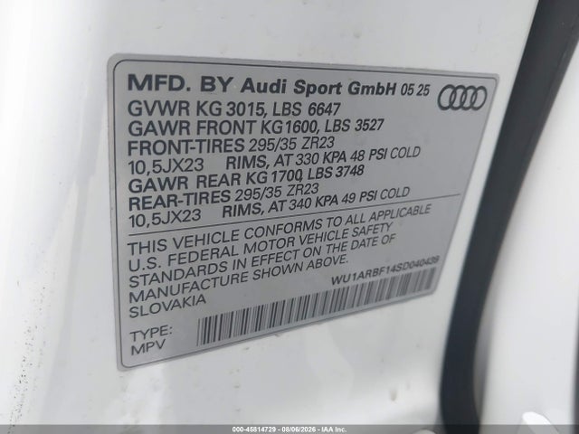 Audi Rs Q8 Quattro Tiptronic 2025 WU1ARBF14SD040439 Image 9