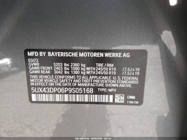Aukcja sprzedaży 2023 Bmw X3 Sdrive30i, vin: 5UX43DP06P9S05168, numer aukcji: 45814740