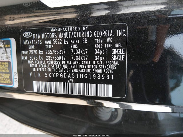 Продаж на аукціоні авто 2017 Kia Sorento 3.3l Lx, vin: 5XYPGDA51HG198931, номер лоту: 45814755