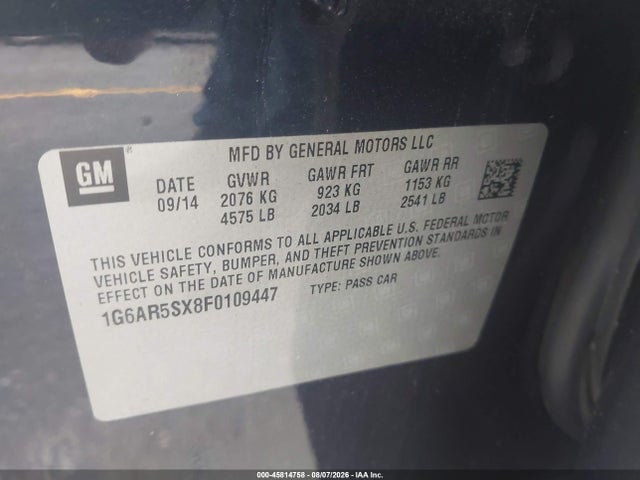45814758 :رقم المزاد ، 1G6AR5SX8F0109447 vin ، 2015 Cadillac Cts Luxury مزاد بيع
