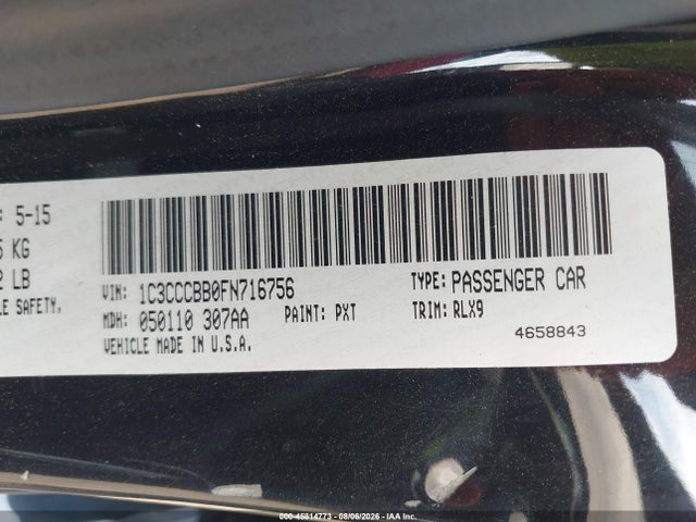 Aukcja sprzedaży 2015 Chrysler 200 S, vin: 1C3CCCBB0FN716756, numer aukcji: 45814773