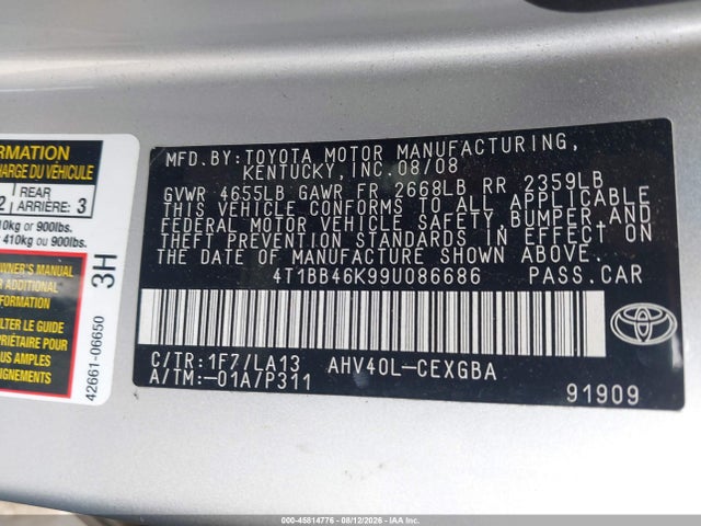 Продажа на аукционе авто 2009 Toyota Camry Hybrid, vin: 4T1BB46K99U086686, номер лота: 45814776