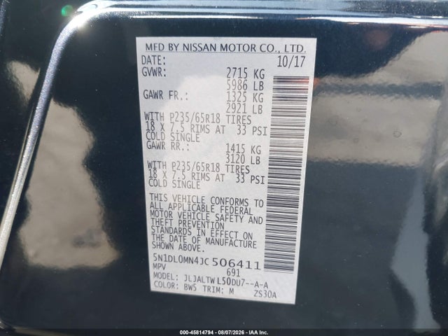 5N1DL0MN4JC506411 Infiniti QX60