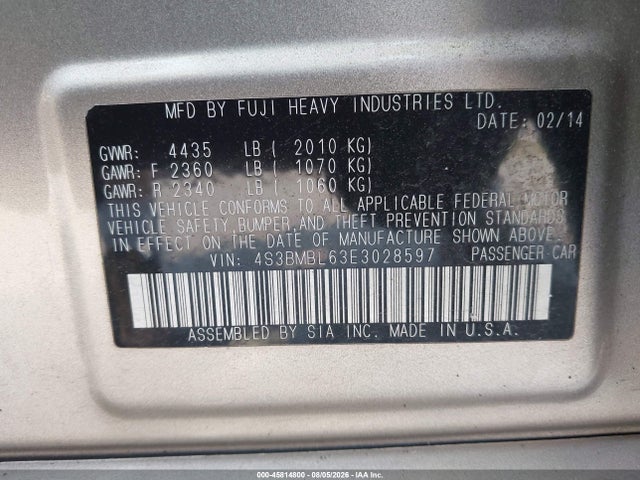 4S3BMBL63E3028597 Subaru Legacy 2.5i Limited