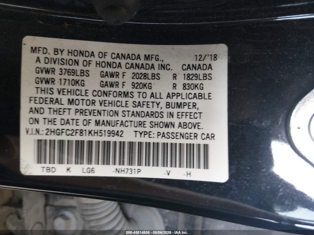 Honda Civic Sport 2019 2HGFC2F81KH519942 Image 9
