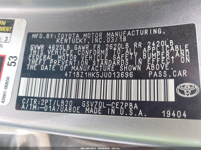 4T1BZ1HK5JU013696 Toyota Camry Xse V6