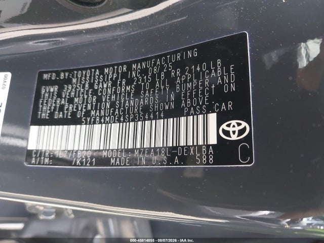 5YFB4MDE4SP354414 Toyota COROLLA LE