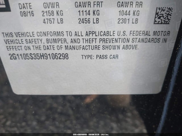 Chevrolet IMPALA 1LT 2017 2G1105S35H9106298 Image 9
