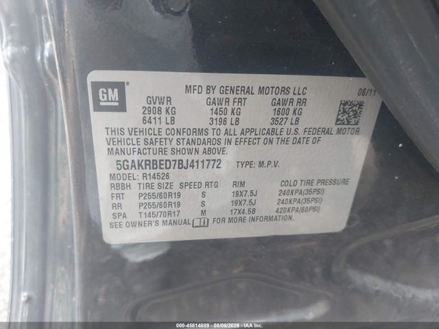 Продаж на аукціоні авто 2011 Buick Enclave 1xl, vin: 5GAKRBED7BJ411772, номер лоту: 45814889