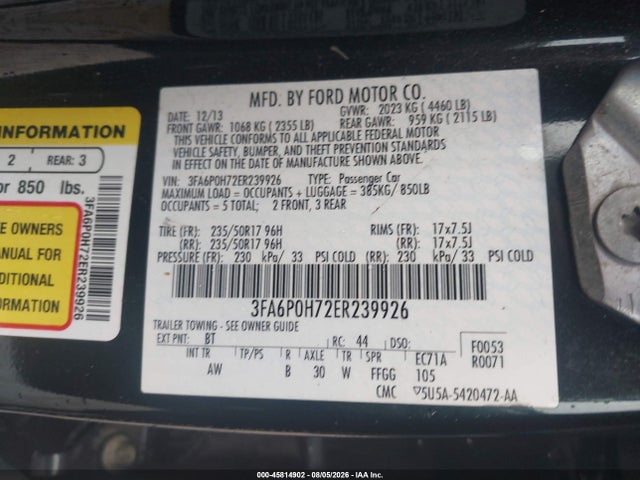 Ford FUSION SE 2014 3FA6P0H72ER239926 Image 9