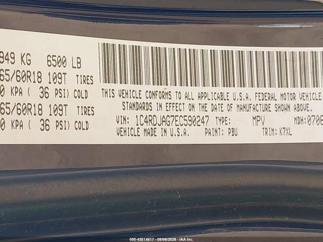 Продажа на аукционе авто 2014 Dodge Durango Sxt, vin: 1C4RDJAG7EC590247, номер лота: 45814917