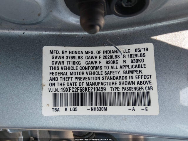 Honda Civic Lx 2019 19XFC2F68KE210459 Image 9