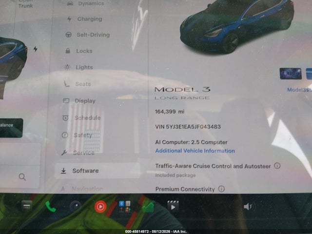 45814972 :رقم المزاد ، 5YJ3E1EA5JF043483 vin ، 2018 Tesla Model 3 Long Range/mid Range مزاد بيع