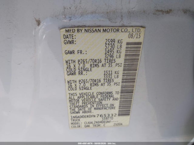 Nissan Frontier Sv 2015 1N6AD0ER0FN765332 Image 9