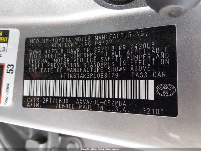 2023 Toyota Camry Xse მანქანა იყიდება აუქციონზე, vin: 4T1K61AK3PU088179, აუქციონის ნომერი: 45814986