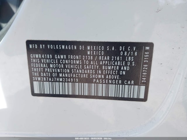 3VW2B7AJ7HM234919 Volkswagen Jetta 1.4t S
