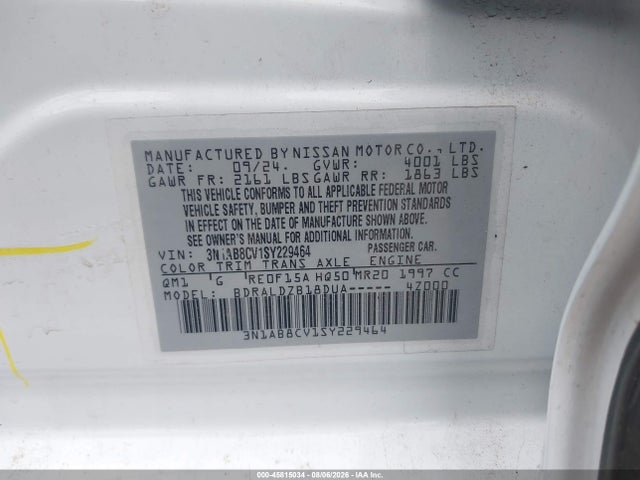 Продажа на аукционе авто 2025 Nissan Sentra Sv, vin: 3N1AB8CV1SY229464, номер лота: 45815034