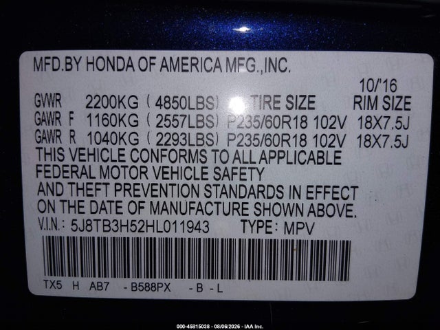 Acura Rdx Technology Acurawatch Plus Packages/w/technology Package 2017 5J8TB3H52HL011943 Image 9