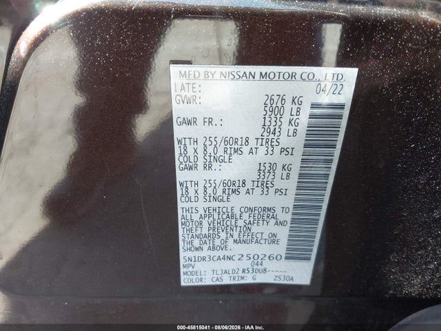 Nissan Pathfinder Sl 2wd 2022 5N1DR3CA4NC250260 Image 9