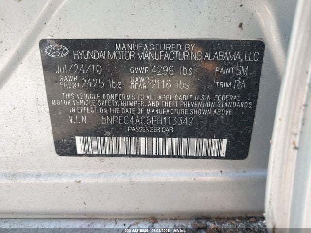 Aukcja sprzedaży 2011 Hyundai Sonata Limited, vin: 5NPEC4AC6BH113342, numer aukcji: 45815080
