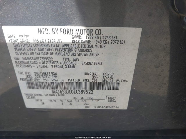 Ford Ecosport Ses 2020 MAJ6S3JL0LC389522 Image 9