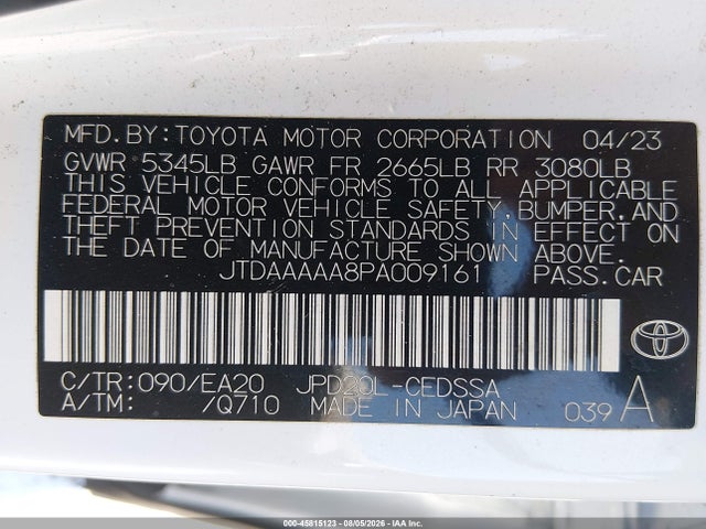 JTDAAAAA8PA009161 Toyota Mirai Xle