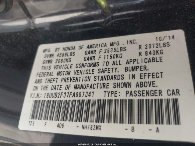 45815129 :رقم المزاد ، 19UUB2F37FA007041 vin ، 2015 Acura Tlx V6 مزاد بيع